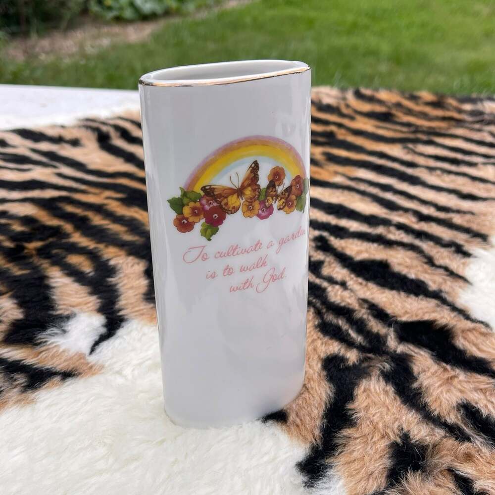 Vintage 1981 Treasury of Thoughts Porcelain Bud Vase Garden Butterfly Japan
